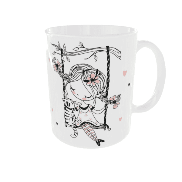Tasse Petite Fille sur une Balançoire avec son Chat