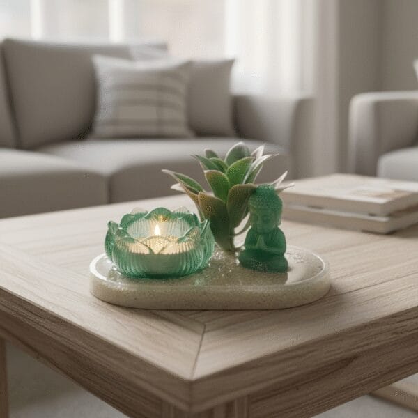 Plateau Déco Zen avec Bouddha et Succulente en Résine Époxy